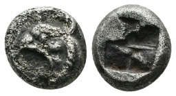 (Silver. 1.53g. 10mm) Ionia, Phokaia AR Obol. Circa 521-478 BC. 
Head of griffin left / Incuse square, 
SNG Copenhagen -; SNG von Aulock 2118