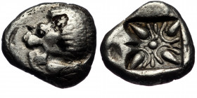 (Silver. 1.05g. 9mm) Ionia, Miletos AR Obol.Ionia, Miletos AR Obol. Late 6th-early 5th century BC. 
Forepart of lion left, head reverted
Rev: Stella...
