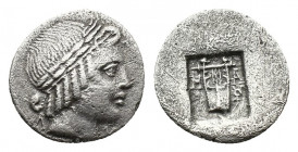 (Silver. 1.20. 15mm) Lycia. Masikytes. Lycian League circa 35-30 BC. Hemidrachm AR
Diademed head of Apollo right,
Rev: kithara, within incuse square...