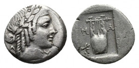 (Silver.1.82g. 15mm) Lycia. Masikytes. Lycian League circa 35-30 BC. Hemidrachm AR
Diademed head of Apollo right,
Rev: kithara, within incuse square...