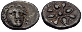 (Silver. 0.83g. 9mm) SATRAPS OF CARIA. Hidrieus (Circa 351/0-344/3 BC). Trihemiobol. Halikarnassos.
Laureate head of Apollo facing slightly right, wi...