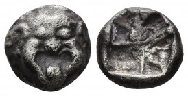 (Silver. 3.84g. 14 mm) Mysia, Parion AR Drachm. 5th C. BC. 
Gorgoneion
Rev: Rough square incuse. 
SNG BnF 1351-1352; SNG Copenhagen 256.