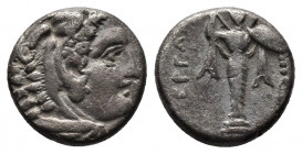 (Silver. 1.13g. 11mm) MYSIA, Pergamon. 310-282 BC. AR Diobol 
Head of Herakles in lion-skin 
Rev: Athena Promachos standing. 
SNG.BN.1558.