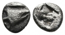(Silver.0.84g. 9mm) Mysia, Kyzikos. Ca. 600-550 B.C. AR obol 
Tunny head left over tunny
Rev: Quadripartite incuse square. 
Cf. SNG BN 357-9; Klein...