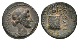(Bronze.3.02g. 15mm) PHRYGIA. Laodicea ad Lycum. Pseudo-autonomous. Time of Tiberius (14-37). Ae. Pythes Pythou, magistrate.
ΛAOΔIKEΩN./ Laureate hea...