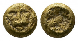 (Gold/ Electrum. 0.58g. 6mm) Ionia. Uncertain mint circa 600-550 BC.. 1/24 Stater EL
Facing head of panther.
Rev: Incuse punch.
SNG Kayhan 713.
