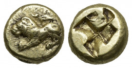 (Gold/Electrum. 2.61g. 10mm) IONIA, Phokaia. Circa 625/0-522 BC. EL Hekte 
Lion couchant left; small seal above.
Rev: Quadripartite incuse square. ...