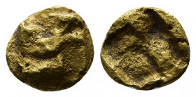 (Gold/ Electrum. 0.62g. 8mm) IONIA. Uncertain. EL 1/24 Stater (Circa 625-600 BC).
Swastika.
Rev: Quadripartite incuse punch.
SNG von Aulock 7777.