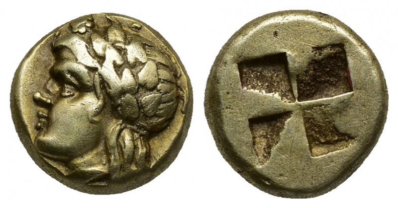 (Gold/Electrum. 2.54g. 11mm) Ionia, Phokaia EL Hekte. Circa 450-400 BC. 
Head o...