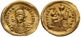 (Gold. 4.49.g. 22mm) Theodosius II. AD 402-450. AV Solidus Tricennalia issue. Constantinople mint, 6th officina. Struck AD 430-440. 
Obv: D N THEODOS...