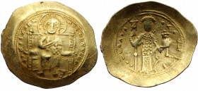 (Gold. 4.35g. 27mm )Constantine X AV Histamenon Nomisma. Constantinople, AD 1059-1067. 
+ IhS IXS REX REGNANThIm, Christ Pantokrator enthroned facing...
