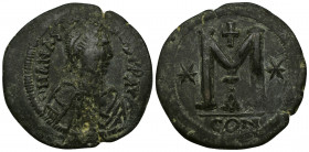 Anastasius I (491-518) AE37 Follis (Bronze, 17.88g, 37mm) Constantinople mint, 1st officina. Struck circa 512-517. 
Obv: D N ANASTA SIVS PP AVG - dia...