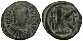 Anastasius I (491-518) AE28 Half follis (Bronze, 8.76g, 28mm) Constantinople 
Obv: D N ANASTASIVS P P AVG - pearl diademed, draped, cuirassed bust ri...