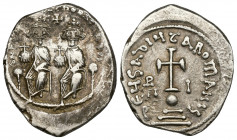 Heraclius with Heraclius Constantine (610-641) AR Hexagram (Silver, 6.85g, 25mm) Constantinopolis, 615-638. 
Obv: dN dN ҺЄRACLIЧS ЄT ҺЄRA CON - Herac...