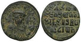 Constantine VII Porphyrogenitus, with Romanus I (913-959) Æ25 Follis (Silver, 6.28g, 25mm) Constantinople, 931-944. 
Obv: + RωMAҺ ЬASILЄVS RωM - Crow...