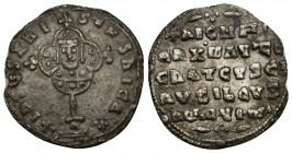 Nicephorus II Phocas (963-969) AR Miliaresion (Silver, 2.01g, 22mm) Constantinople. 
Obv: +IhSUS XRI-STUS NICA✱ - Cross potent, crosslet, on globe an...