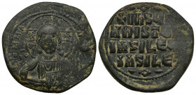 Basil II & Constantine VIII (ca 976-1025) AE29 Follis (Bronze, 9.89g, 29mm) Class A2, Anonymous Follis, Constantinople. 
Obv: +EMMA-NOVHΛ/ IC XC - Bu...