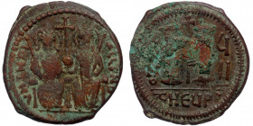 Justin II and Sophia (Bronze. 14.58 g. 30 mm)AD 565-578. Theoupolis (Antioch)
Justin II, on left, and Sophia, on right, seated facing on double thron...