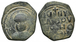 CRUSADERS, Antioch AE23 (Bronze, 4.13g, 22mm) Tancred (Regent, 1101-1112) First type. Obv: Nimbate facing bust of St. Peter, holding cross-tipped scep...