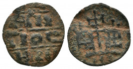 CRUSADERS, Autonomous Issue of Antioch AE15 (Bronze0.61g, 15mm) Fractional Denier, 1120-1140
Obv: AN / TIOC / HIA in three lines
Rev: Castle with th...