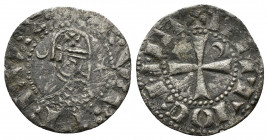 CRUSADERS, Antioch. Bohémond III (1163-1201) AR Denier (Silver, 0.98g, 18m). Class C, var. c. Struck circa 1163-1188. 
Obv: + BOAИVHDVS - helmeted an...