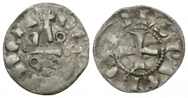 CRUSADERS, Principality of Achaea JOHN OF GRAVINA (1318-1333) AR Denier tournois (Silver, 0.69g, 18mm) 
Obv: +IOH'S P ACHE - Cross 
Rev: DE CLARENCI...