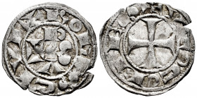 The Crown of Aragon. Hugo I, II y II. Dinero. (1132-1196). Condado de Rodas. (Cru-66). Ve. 0,92 g. Choice VF. Est...50,00. 

Spanish Description: Co...