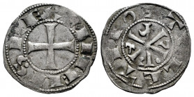 Kingdom of Castille and Leon. Alfonso VI (1073-1109). Dinero. Toledo. (Bautista-Unlisted). Anv.: ANFVS REX. Pellet at the lower end of the letter S. R...