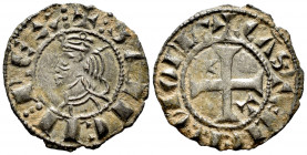 Kingdom of Castille and Leon. Sancho IV (1284-1295). Seisen or Meaja Coronada. Toledo. (Bautista-446). Ve. 0,72 g. Star and T on the 1st and 4th quadr...
