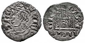 Kingdom of Castille and Leon. Alfonso XI (1312-1350). Cornado. Murcia. (Bautista-476). Ve. 0,69 g. M on the door and radiate roundels above the castle...