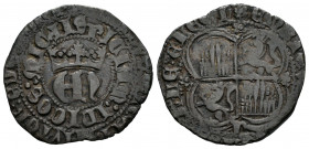 Kingdom of Castille and Leon. Enrique II (1368-1379). Real de vellon. Palencia. (Bautista-579). Ve. 3,68 g. P and rosettes. Rare. Almost VF. Est...100...