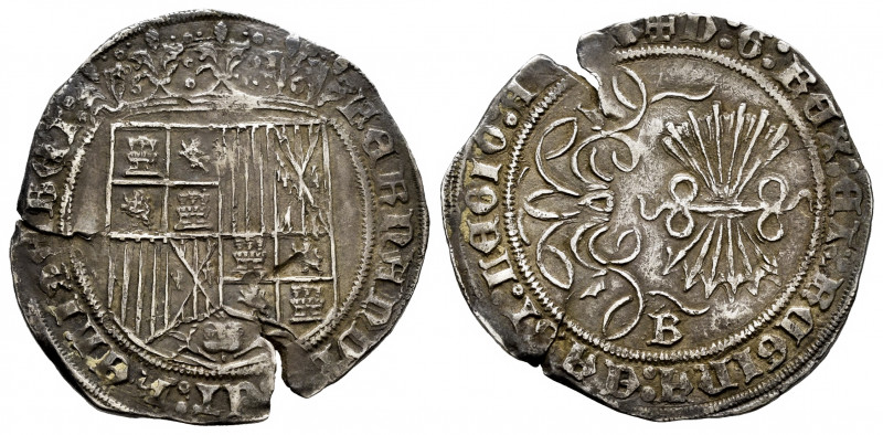 Catholic Kings (1474-1504). 1 real. Burgos. (Cal-Tipo 60). Ag. 3,48 g. Flan crac...