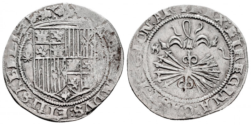 Catholic Kings (1474-1504). 1 real. Sevilla. (Cal-422). Ag. 3,16 g. Shield betwe...