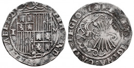 Catholic Kings (1474-1504). 1 real. Toledo. (Cal-468). Ag. 3,35 g. Shield between T - M. VF. Est...50,00. 

Spanish Description: Fernando e Isabel (...