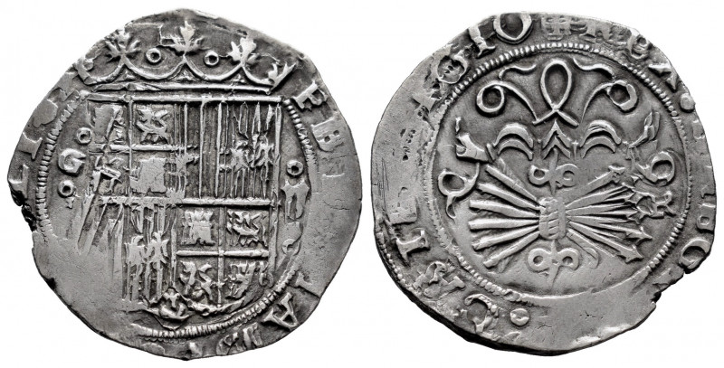 Catholic Kings (1474-1504). 2 reales. Granada. R. (Cal-498). Ag. 3,34 g. Shield ...