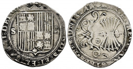 Catholic Kings (1474-1504). 4 reales. Sevilla. (Cal-565). Anv.: (FERNAN)DVS : ET: ELISABET : DEI : G . Rev.: ☩ REX : ET REGINA : CASTELE : LEGIONIS : ...