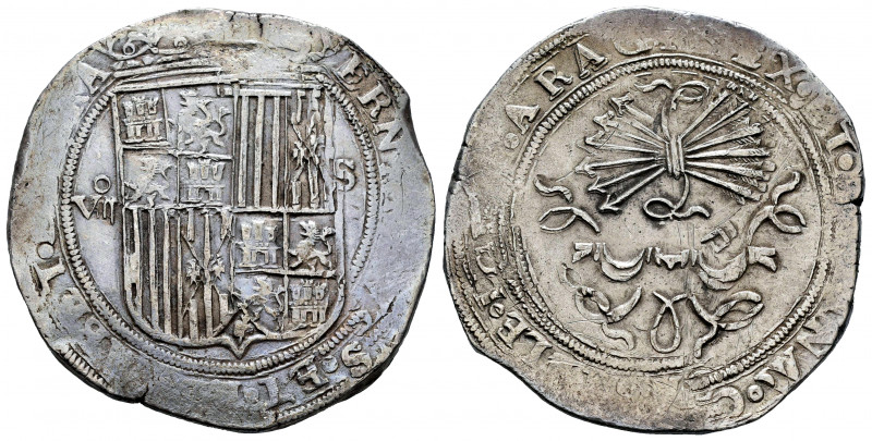 Catholic Kings (1474-1504). 8 reales. Sevilla. (Cal-578). Ag. 27,23 g. Shield be...