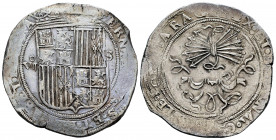 Catholic Kings (1474-1504). 8 reales. Sevilla. (Cal-578). Ag. 27,23 g. Shield between VIII - S. "Square d" assayer on reverse. Sligthly iridiscent ton...