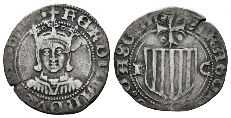 Ferdinand II (1479-1516). 1 real. Zaragoza. IC. (Cal-52). Ag. 1,65 g. Planchet c...