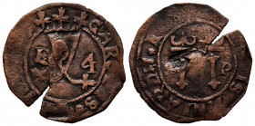 Charles-Joanna (1504-1555). 4 maravedis. Santo Domingo. S-P. (Cal-Tipo 13). Au. 3,02 g. Key counterstamp on reverse. Value 4. Choice F. Est...35,00. ...