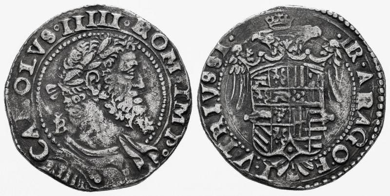 Charles I (1516-1556). 1 tari. ND. Naples. (Tauler-242 legend variety). (Vti-288...