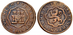Philip II (1556-1598). 4 maravedis. 1598. Segovia. (Cal-91). Ae. 5,92 g. Without mintmark nor value. Rare. VF. Est...100,00. 

Spanish Description: ...