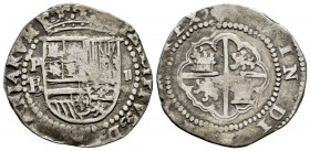 Philip II (1556-1598). 2 reales. Potosí. B. (Cal-370). Ag. 6,76 g. Scarce. VF. Est...180,00. 

Spanish Description: Felipe II (1556-1598). 2 reales....