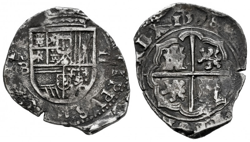 Philip II (1556-1598). 2 reales. 1598. Sevilla. B. (Cal-426). Ag. 6,80 g. OMNIVM...