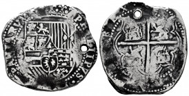 Philip II (1556-1598). 8 reales. Potosí. B. (Cal-672). Ag. 26,91 g. Holed. This coin is exempt from any export license fee. Choice F. Est...120,00. 
...