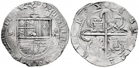 Philip II (1556-1598). 8 reales. Sevilla. (Cal-720). Ag. 27,42 g. "Square d" assayer on reverse. Choice VF. Est...300,00. 

Spanish Description: Fel...