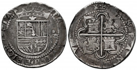 Philip II (1556-1598). 8 reales. Sevilla. (Cal-720). Ag. 26,86 g. Weak strike. "Square d" assayer on reverse. This coin is exempt from any export lice...