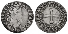 Philip II (1556-1598). 1 real. Cagliari. C·I. (Tauler-698). (Cru C.G-4297, plate coin). (Vti-390). Ag. 2,61 g. Very rare. Choice F/Almost VF. Est...25...