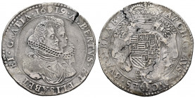 Albert and Elizabeth (1598-1621). 1 ducaton. 1619. Antwerpen. (Tauler-1740). (Vanhoudt-617.AN). (Vti-388). Ag. 31,81 g. Large flan. Choice VF. Est...5...