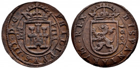 Philip III (1598-1621). 8 maravedis. 1603. Segovia. (Cal-324). (Jarabo-Sanahuja-D213, plate coin). Ae. 5,78 g. Aqueduct with three arches with roof. O...